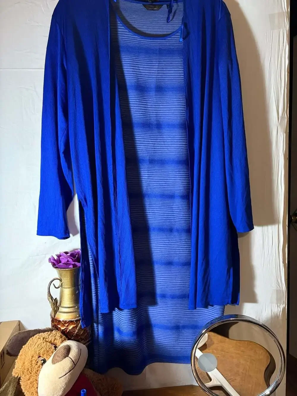 JULIA by love T Blue Stripe 2-Piece Dress and Cardigan Set Size 3X